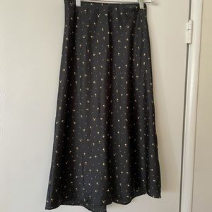 Black floral midi silk skirt